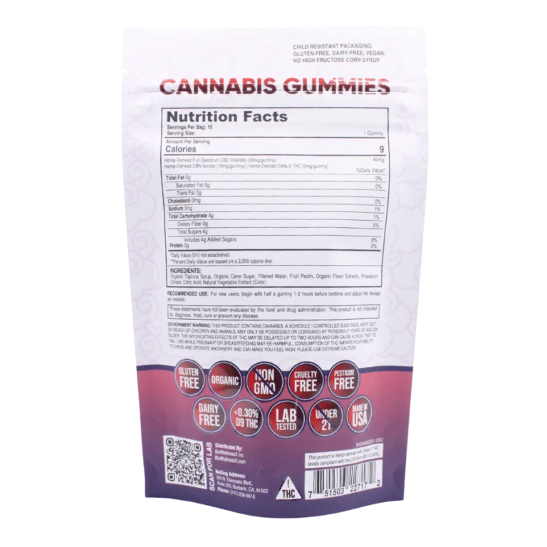 Dream-Drops - Full Spectrum CBN Gummies - Back - 15ct - Cherry
