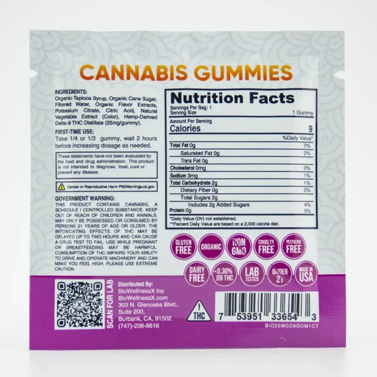 Delta 9 THC Gummies - 25mg - Single Pack - Back