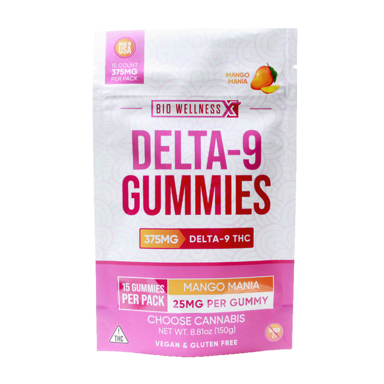 25mg Delta 9 THC Gummies - 15 count - mango - front