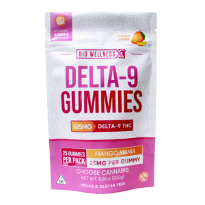 25mg Delta 9 THC Gummies - 25 count - mango - front