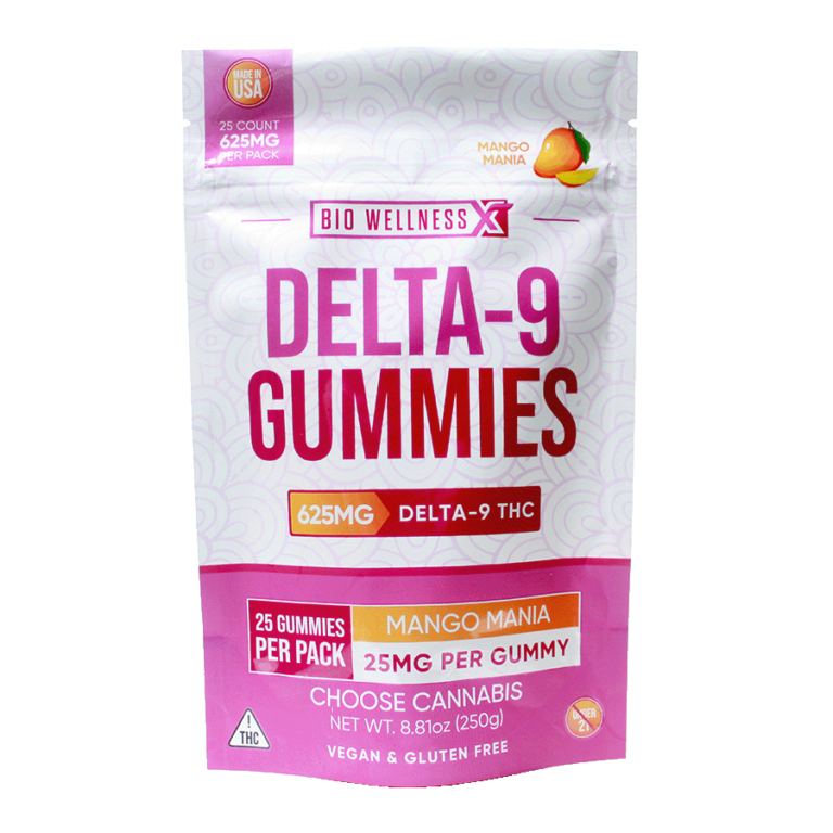 25mg Delta 9 THC Gummies - 25 count - mango - front