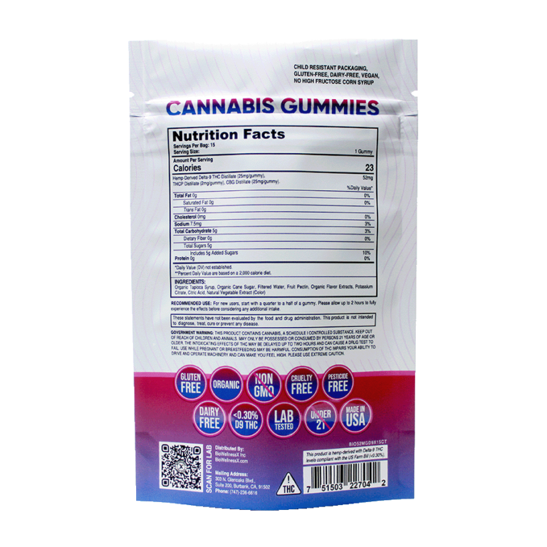 Delta-9 THC Gummies + THCp + CBG - 15 count - back