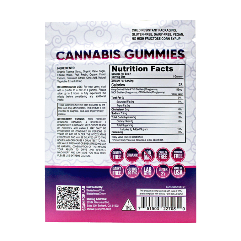 Delta-9z THC Gummies + THCp + CBN - 4 count - back