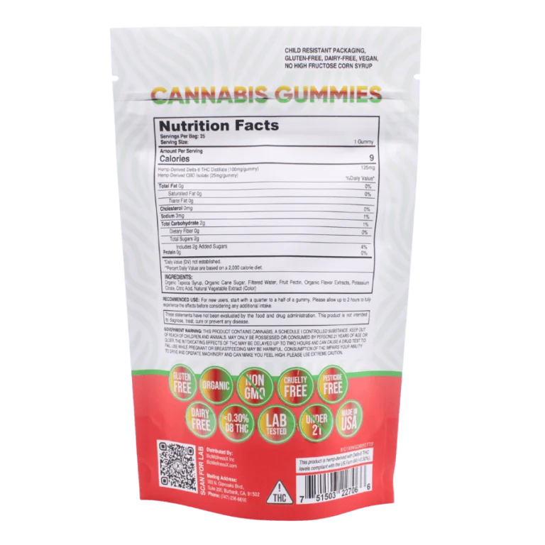 Delta-8 THC Gummies 100mg - Knockout Gummies - Back - 25ct - tropical