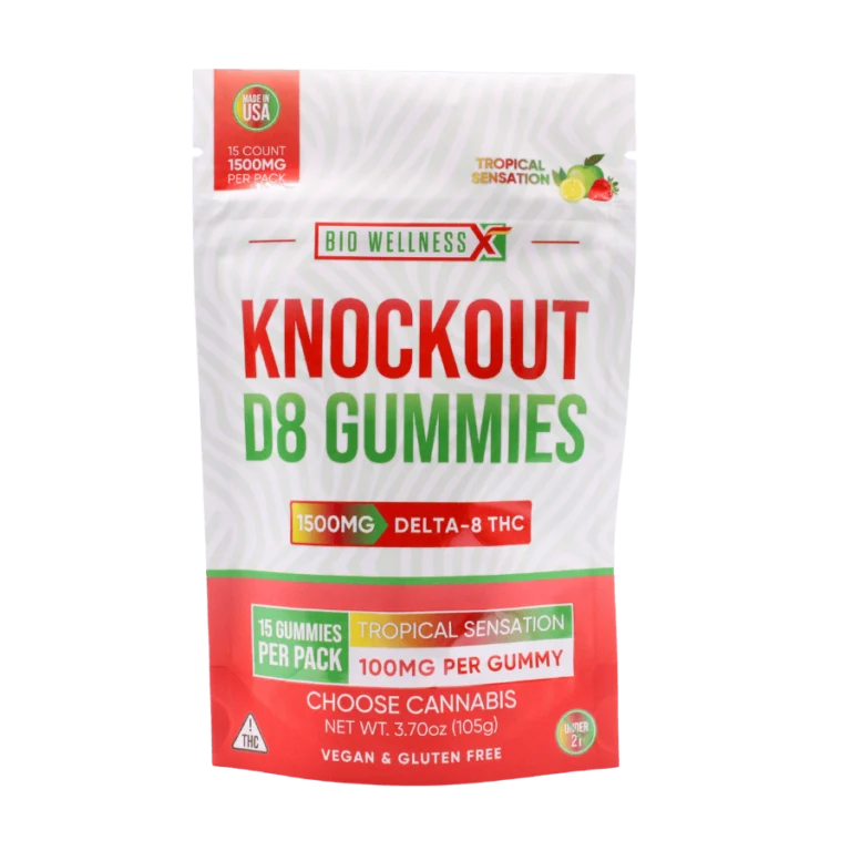 Delta-8 THC Gummies 100mg - Knockout Gummies - Front - 15ct -Tropical