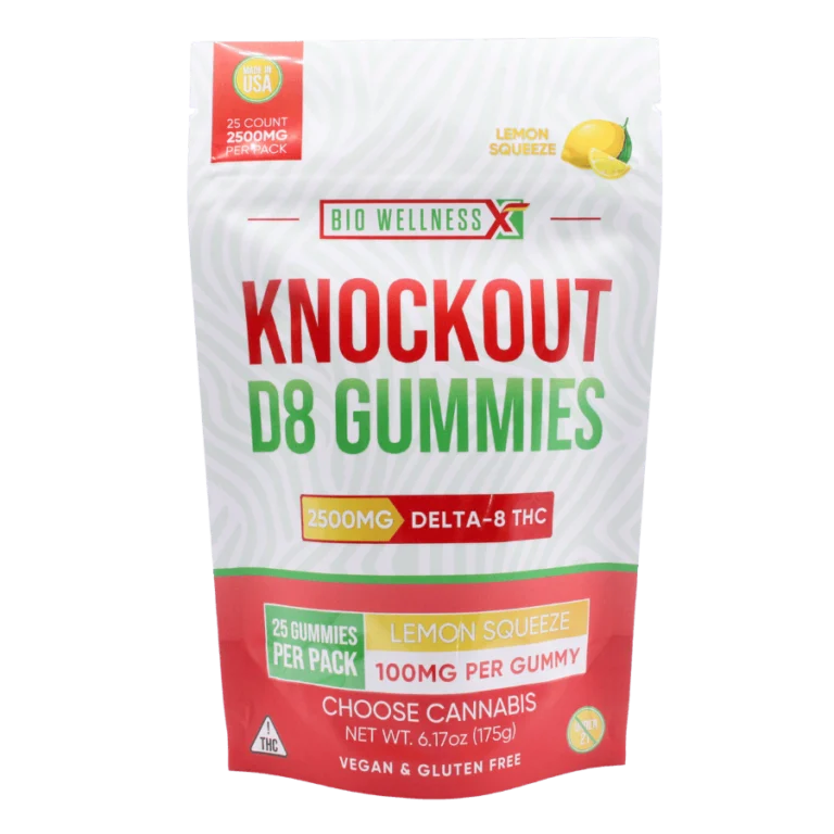 Delta-8 THC Gummies 100mg - Knockout Gummies - Front - 25ct - Lemon