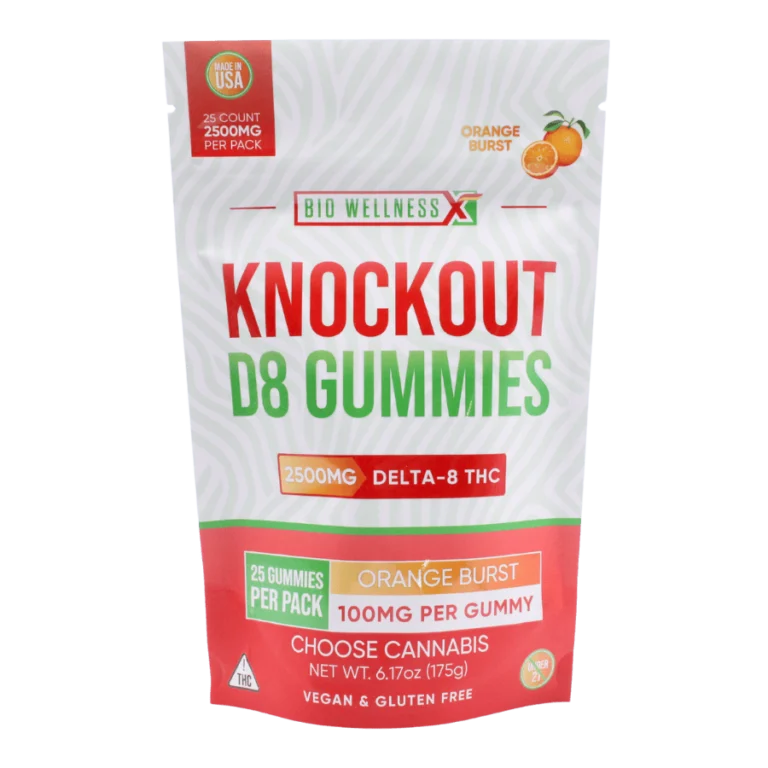 Delta-8 THC Gummies 100mg - Knockout Gummies - Front - 25ct - Orange