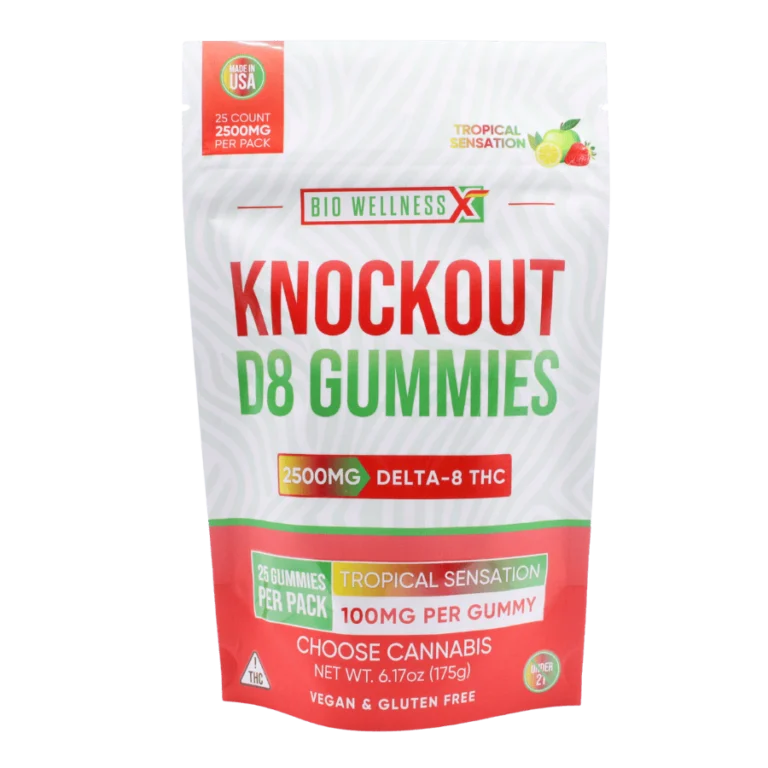 Delta-8 THC Gummies 100mg - Knockout Gummies - Front - 25ct - Tropical