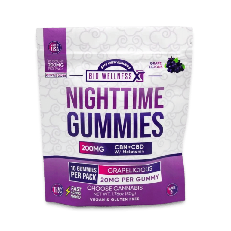 Nighttime Gummies with CBN, CBD and Melatonin - no thc - grape - 10 count - BioWellnessX