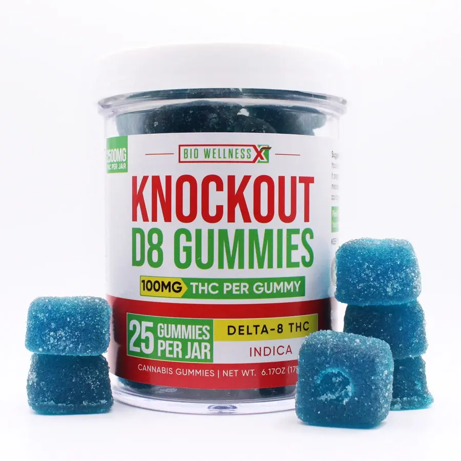 Delta-8 THC Gummies 100mg - Knockout Gummies - 25ct - Blue Razz